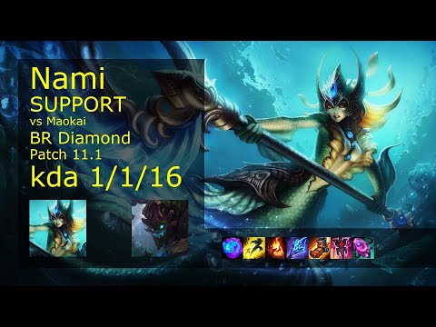 Nami Support & Ashe vs Maokai & Kai'Sa - BR Diamond 1/1/16 Patch 11.1 Gameplay