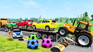 Flatbed Truck McQueen | Transportation with Truck - Pothole vs Car #125 | BeamNG.Drive Gameplay