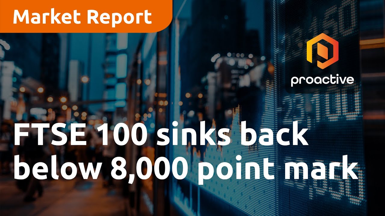 FTSE 100 sinks back below 8,000 point mark - Market Report