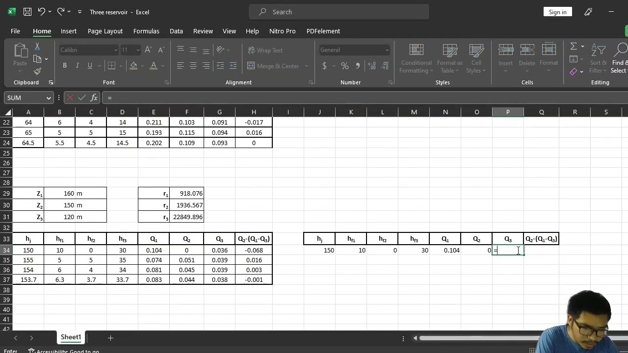 Three Reservoir Problem Numerical Type III 3 | In Excel | Hydraulics Purbanchal University BE Civil