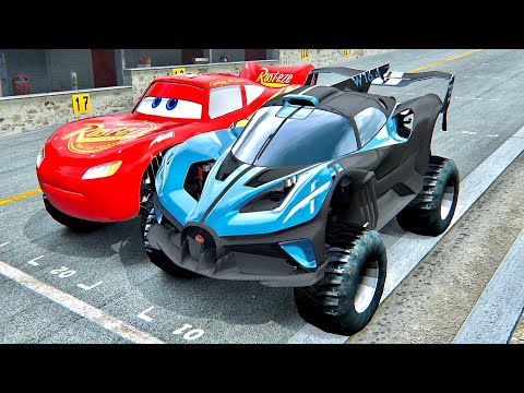 Bugatti Bolide Monster Truck vs Lightning McQueen Monster at Top Gear Track