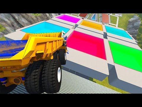 BeamNG drive - Stairs Jumps Down Into Colored Swimming Pools Cars Crashes #2