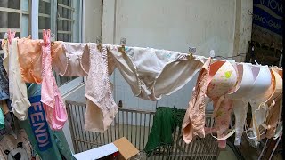 Drying clothes for MOM and LITTLE SISTER 👩🏻‍🦰👱🏻‍♀️-母と妹の洗濯物を干す👩🏻‍🦰👱🏻‍♀️