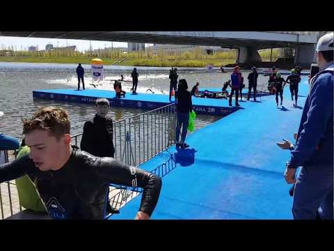 Astana ITU Triathlon World Cup 2018 men swim finish