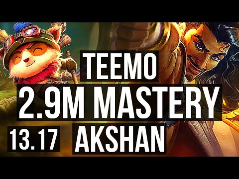 TEEMO vs AKSHAN (MID) | Rank 1 Teemo, 2.9M mastery, 1400+ games, 6/1/2 | NA Challenger | 13.17