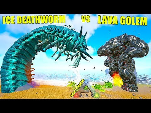 ARK LAVA GOLEM vs ICE WORM !!! BOSS RAGNAROK | LAVA ELEMENTAL vs GUSANO DE HIELO! dino batallas