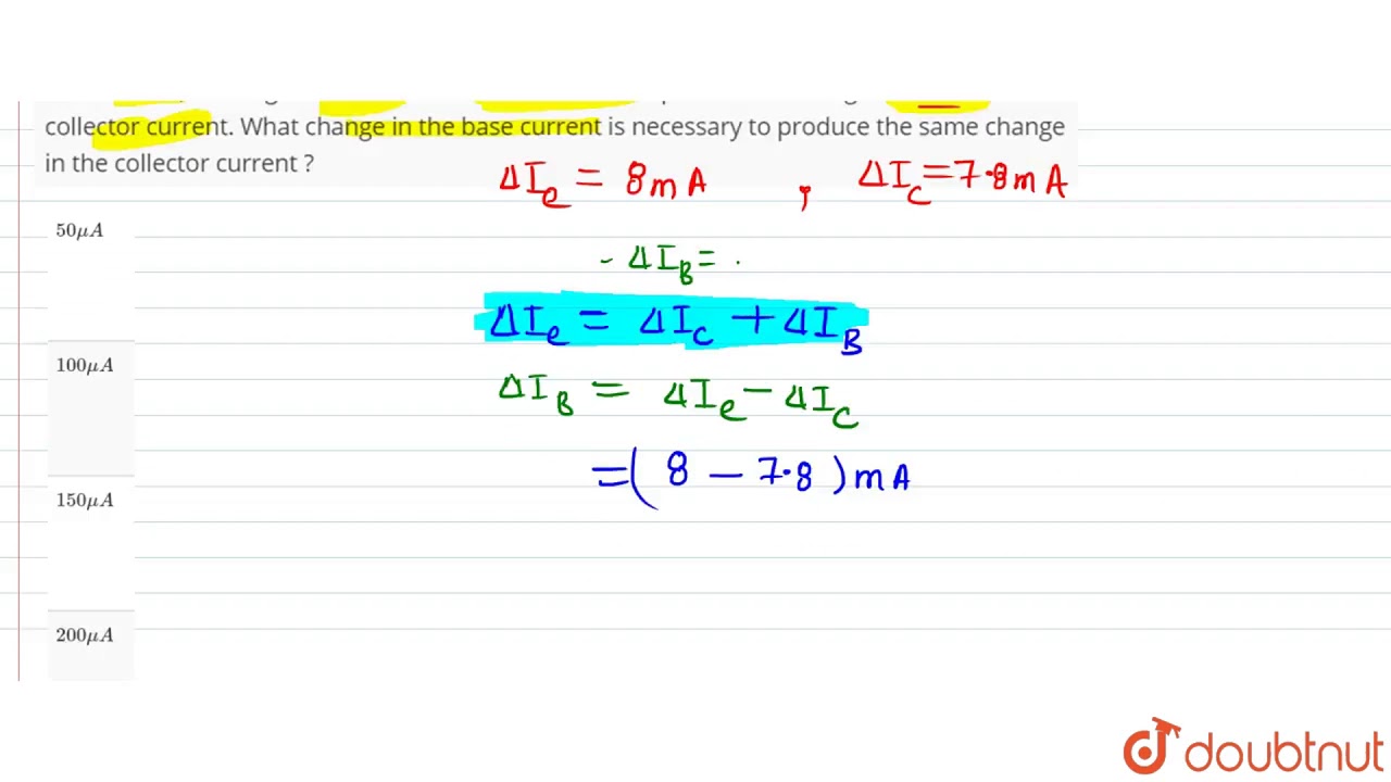 In transistor, a change of `8.0 mA` in the emitter current produces a change of `7.8 mA` in the