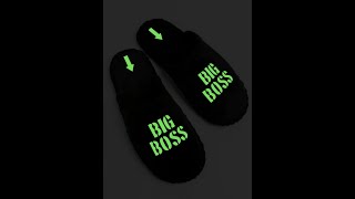 Video Тапочки Family n0101-37f-002s мужские фетровые с надписью Big boss черные светящиеся в темноте