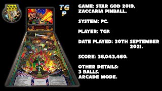 Star God 2019 - Zaccaria Pinball - Arcade mode, 3 balls - 36,043,460 points.
