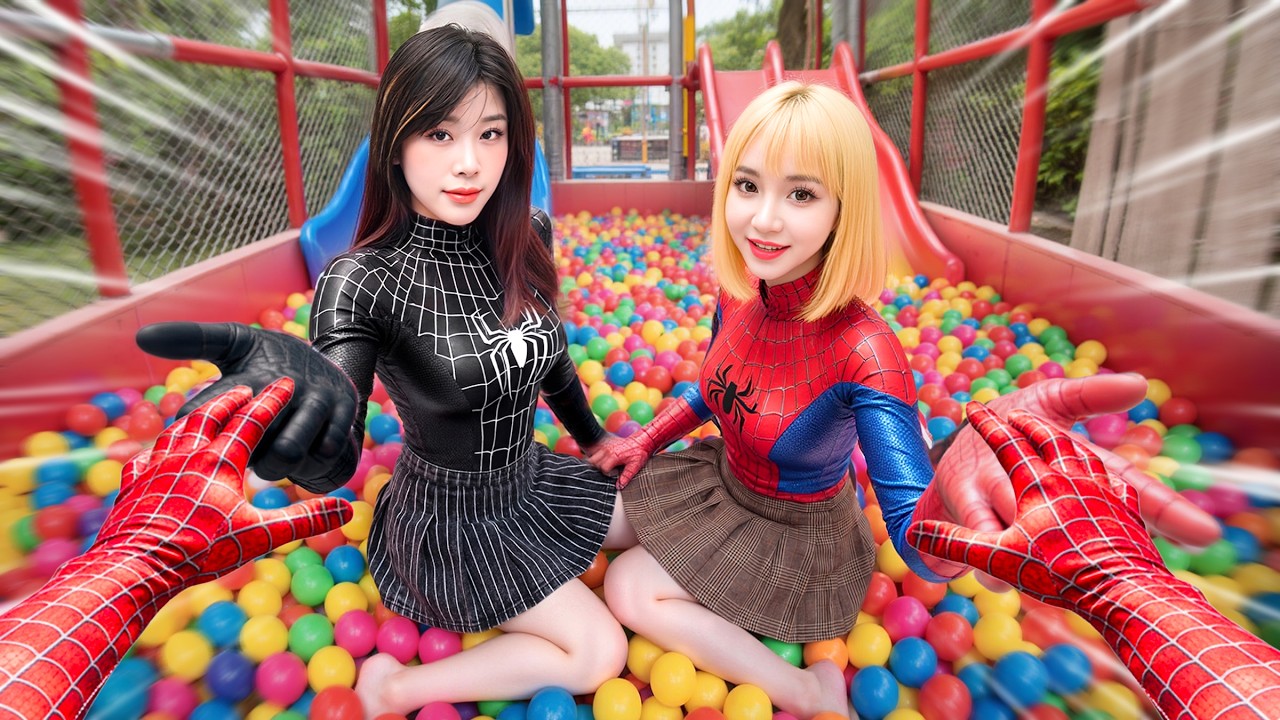 Spider-Man Bros Plays Hide-and-Seek with Pretty Spider-Girls at Playgroud (POV Romantic Funny)