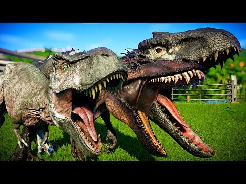 🌍 T-Rex vs I-Rex vs Acrocanthosaurus - Jurassic World Evolution (Dinosaurs Battle Royale)