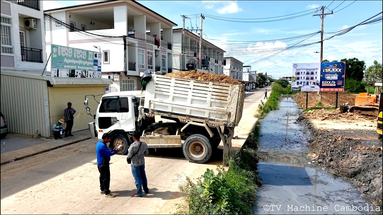 Extreme First Step Repair & Install Huge Sewer Drain Pipe BY KOMATSU D31P Pushing & Cleaning Mud