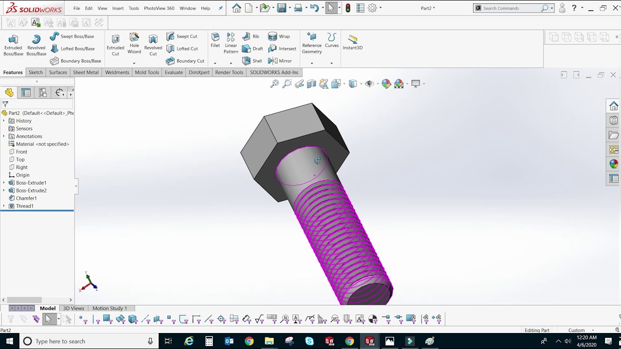 SolidWorks tutorial | How to make Hex Bolt in Solidworks