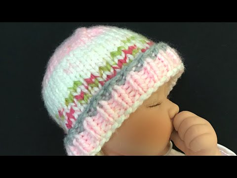 CHUNKY KNIT BABY HAT 0-24 MONTHS, PREMIER BLOOM CHUNKY YARN  KNIT BABY HAT, LEFT HAND VERSION