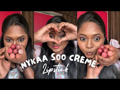 NYKAA SOO CRÈME LIPSTICK SWATCHES ON DEEP DUSKY SKIN | affordable | under rs.300