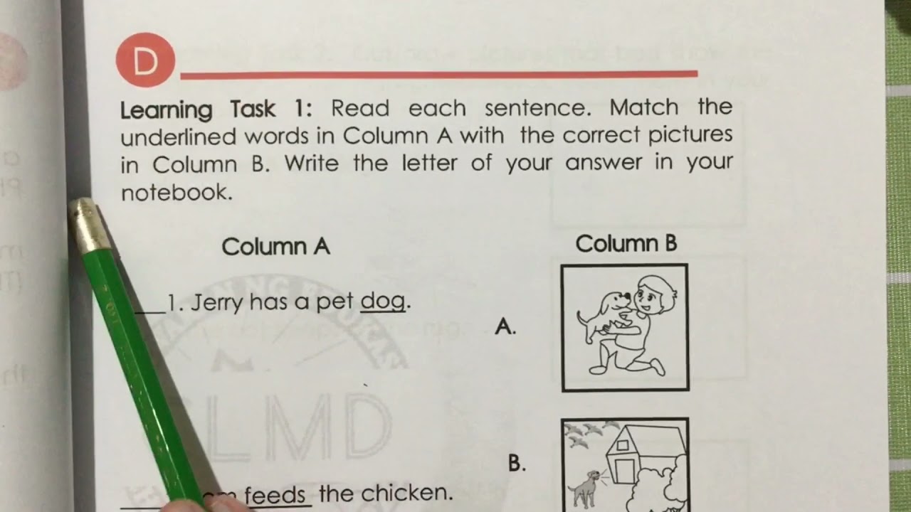 MATCH THE UNDERLINED WORDS IN COLUMN A WITH THE CORRECT PICTURES IN COLUMN B