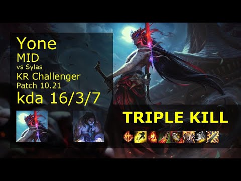 Yone Mid vs Sylas - KR Challenger 16/3/7 Patch 10.21 Gameplay // [롤] 요네 vs 사일러스 미드