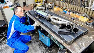 Making Japanese car mufflers. Japanese mufflers crafted by hand by artisans in Japan.