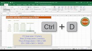 TECH-004 Calculate total days between two dates in Excel