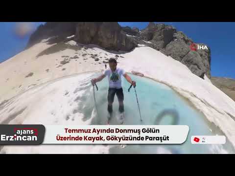 Temmuz Ayında Donmuş Gölün Üzerinde Kayak, Gökyüzünde Paraşüt