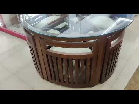 Brown 4 seater teak wood jirso dining table set and chair, f...