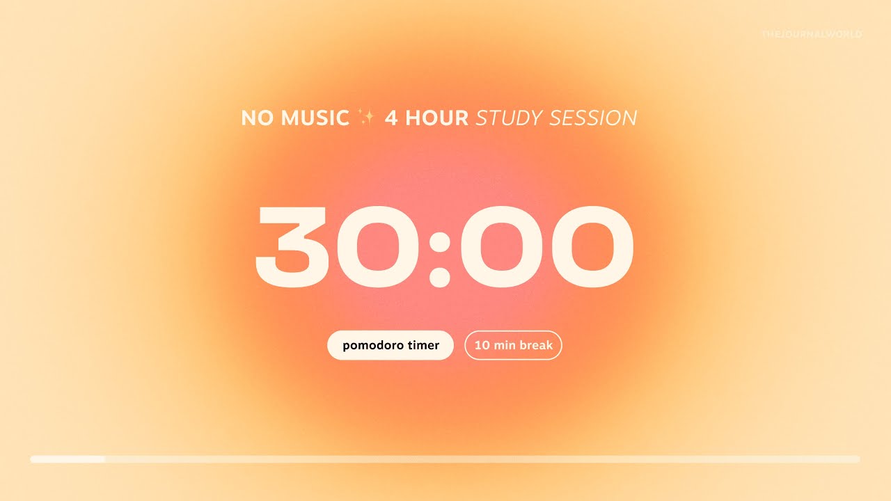 4-hour Pomodoro Timer for Studying 💛 30 min Study Session with 10 min breaks | Aesthetic Countdown