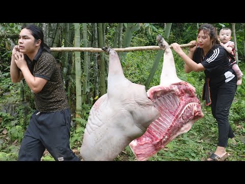 Process of making cooking oil from lard, how to fry crispy pork skin, farm life, ALONE SURVIVAL