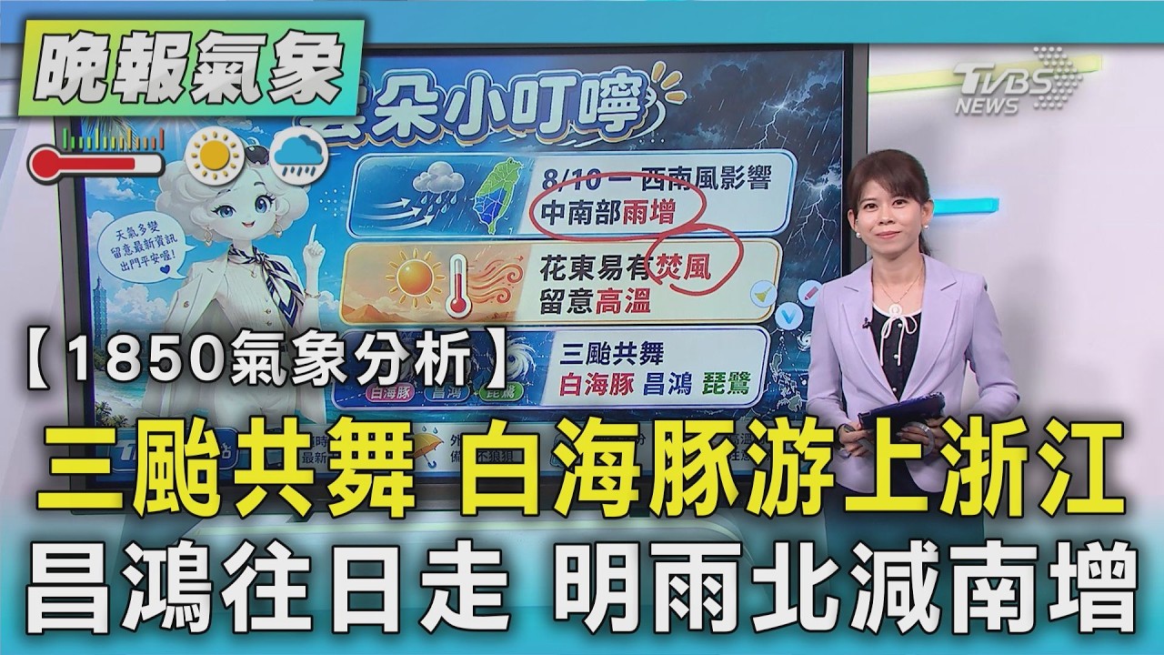 天氣/三颱共舞 白海豚游上浙江 昌鴻往日走 明雨北減南增