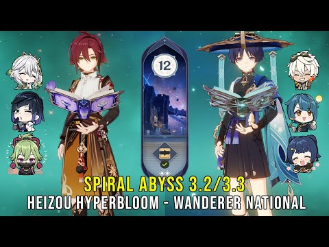 C4 Heizou Hyperbloom and C0 Wanderer National - Genshin Impact Abyss 3.2/3.3 - Floor 12 9 Stars