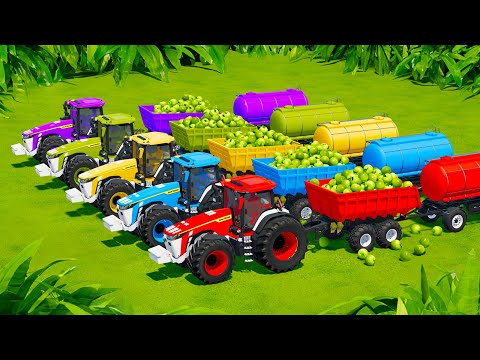 LOAD AND TRANSPORT GREEN APPLES WITH JOHN DERRE & VALTRA TRACTORS - Farming Simulator 22