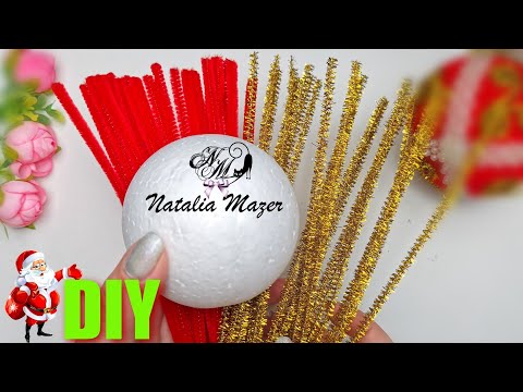 ВЗЯЛА ПЕНОПЛАСТОВЫЙ ШАР, СИНЕЛЬНУЮ ПРОВОЛОКУ И СДЕЛАЛА НОВОГОДНИЕ ИГРУШКИ НА ЁЛКУ СВОИМИ РУКАМИ