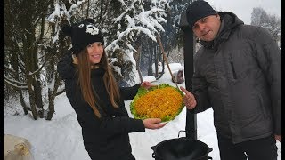 РЫБА В ШУБЕ ПАЙ НА ПРАЗДНИЧНЫЙ СТОЛ В КАЗАНЕ НА КОСТРЕ