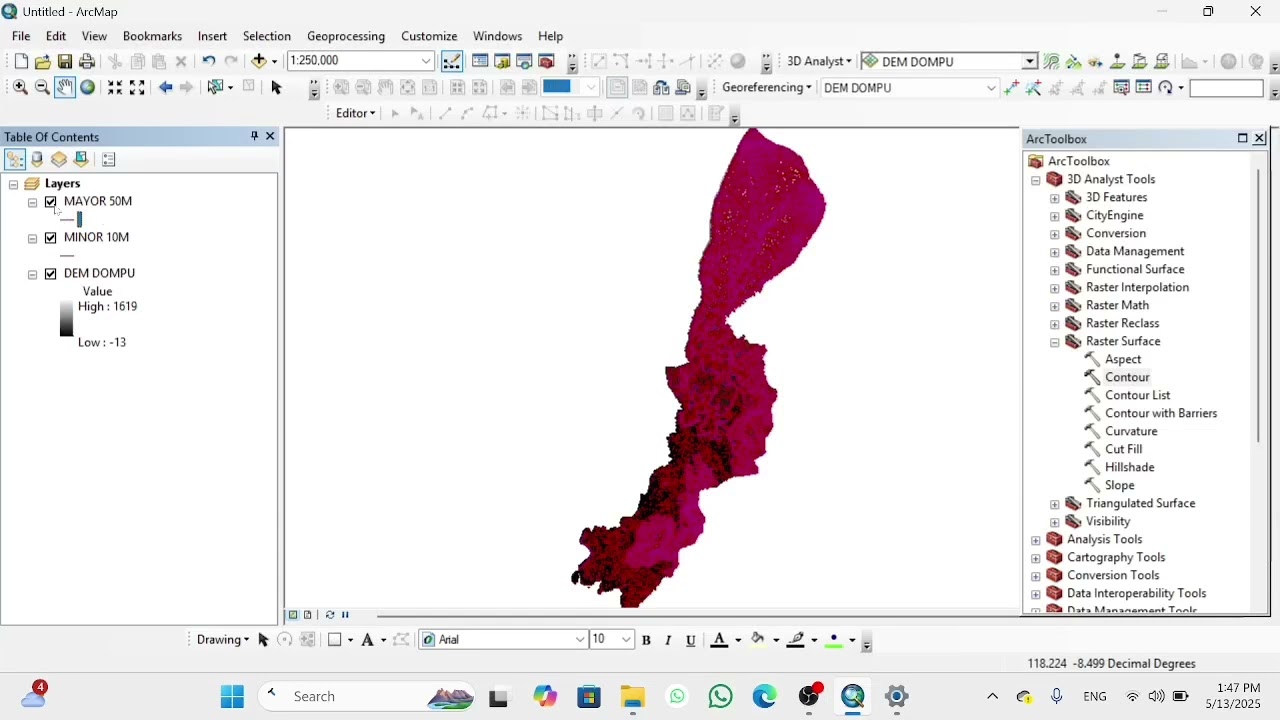 ACARA 6 PEMBUATAN PETA KONTUR DAN KELERENGAN #arcgistutorial #arcmap