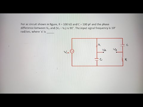 For ac circuit shown in figure r=100kohm and c=100pf and the phase difference between vin and (vb-va
