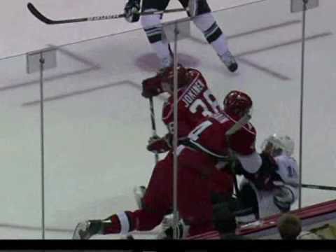 Jamie McBain cranks Sean Bergenheim