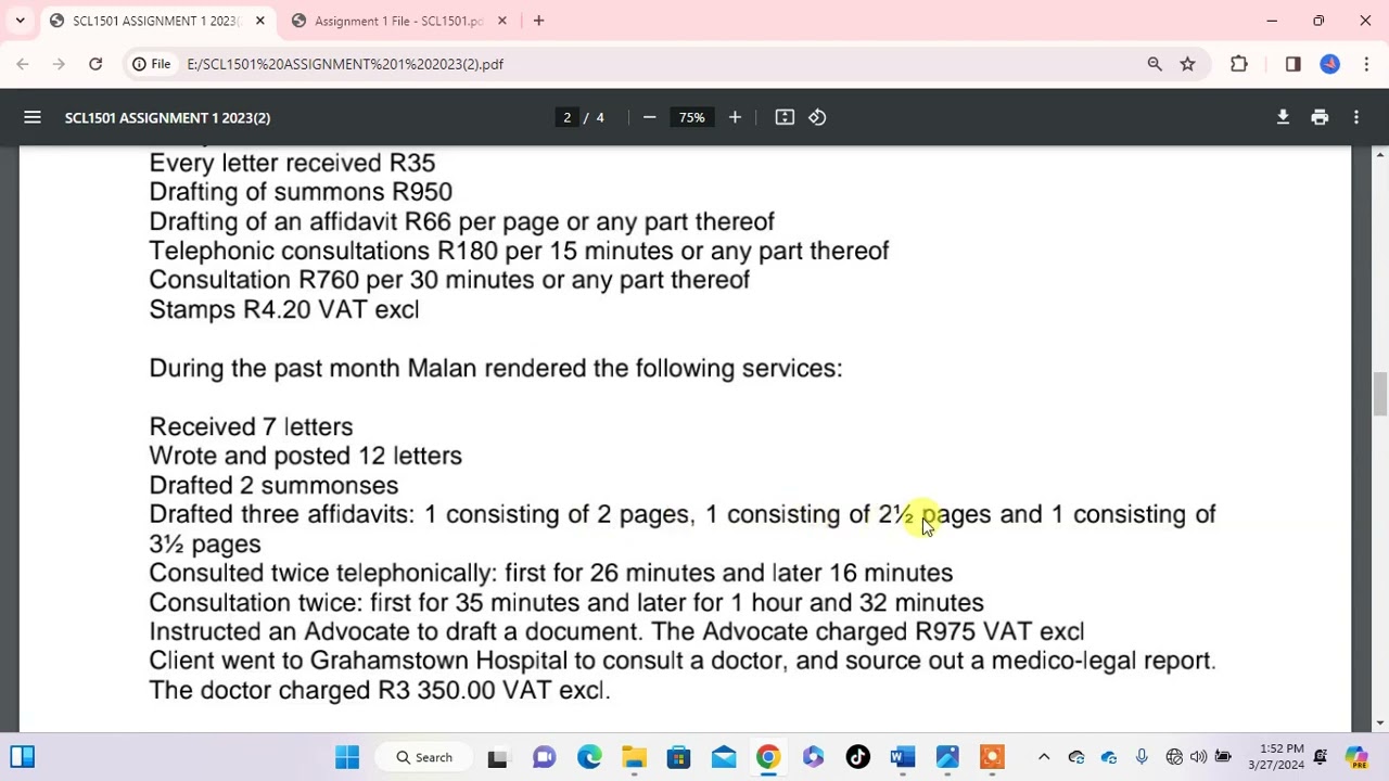 SCL1501 ASSIGNMENT 1 calculations 2024