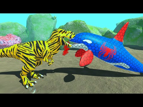 TIGER VS SPIDER-MAN. T-REX VS ORCA - Animal Revolt Battle Simulator