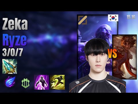 Zeka Mid Ryze vs Taliyah lol KR solo rank Full Game 15.16 | 제카 라이즈 vs 탈리야
