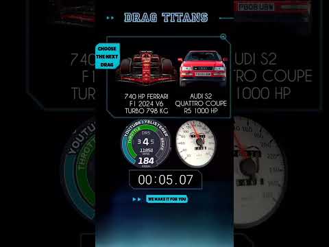 740 hp Ferrari f1 2024 v6 turbo 798 kg vs Audi s2 Quattro coupe r5 1000 hp