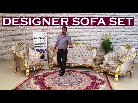YT1021 Exclusive 5-Seater Designer Sofa Set with Antique Gold Finish at Factory Price Video