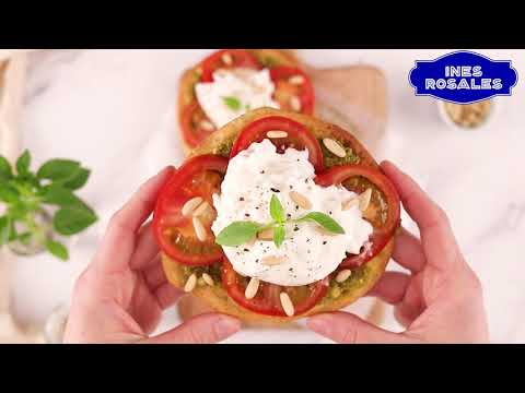 Burrata, tomato and pesto appetizer with rosemary Inés Rosales Tortas