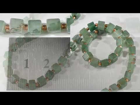 22" Solid Copper & Genuine Deep green Aventurine Square Beaded Necklace