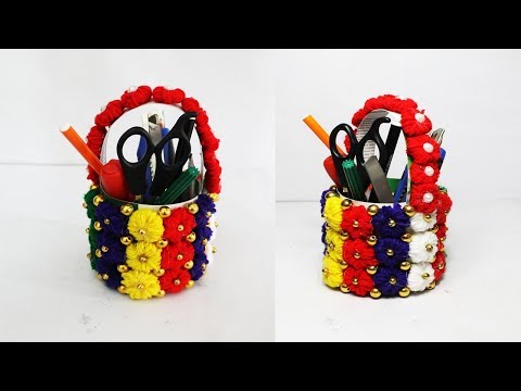How To Make Pen Holder With Woolen#Wool_Craft_Idea By _ Life Hacks 360