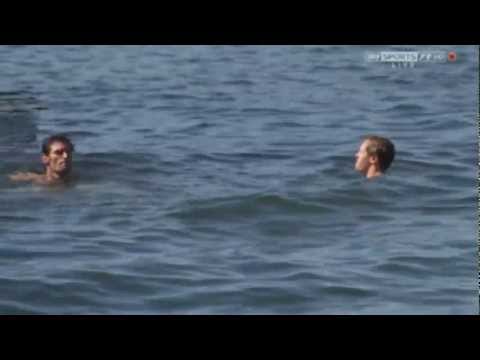Sebastian Vettel & Mark Webber Swimming After 2012 Canadian GP