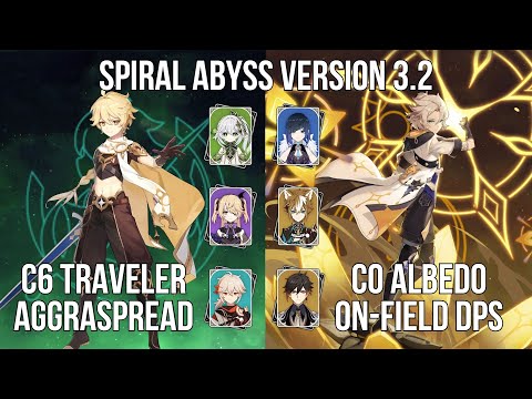 C6 Traveler Aggraspread - C0 Albedo On-Field DPS | 3.2 Spiral Abyss Floor 12 | Genshin Impact