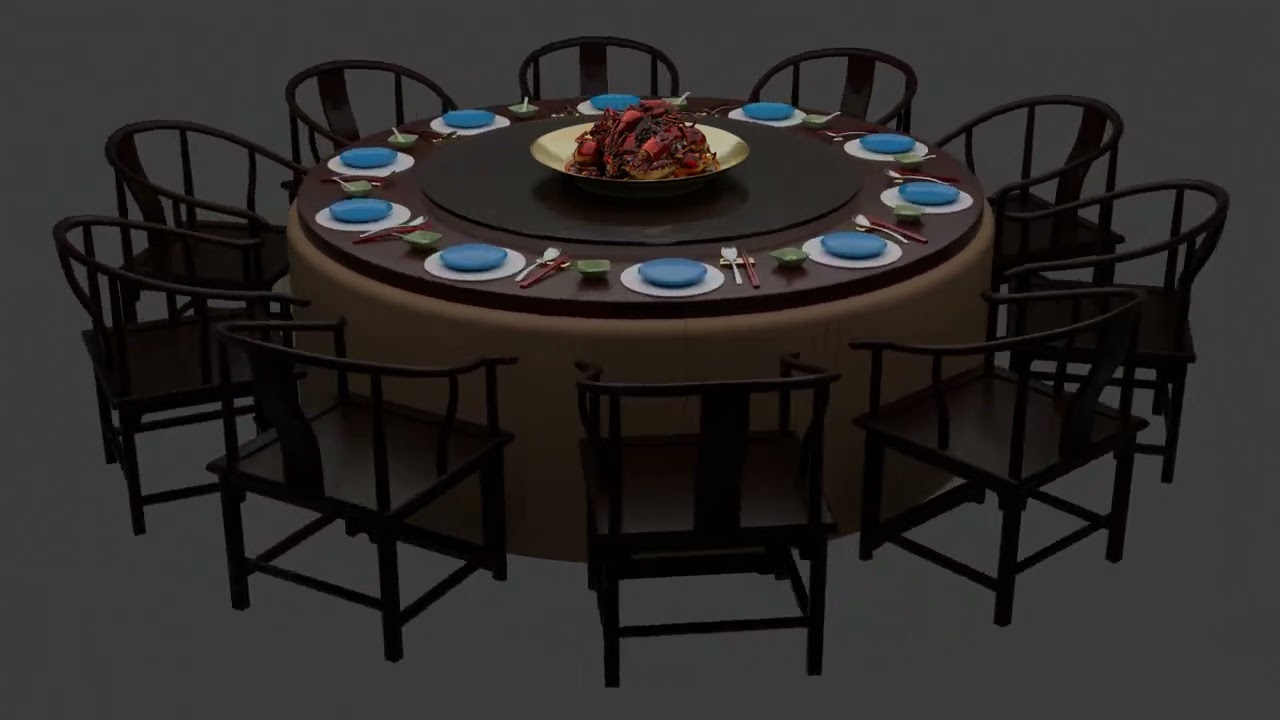 Chinese Crawfish Dim Sum Table 3D Model