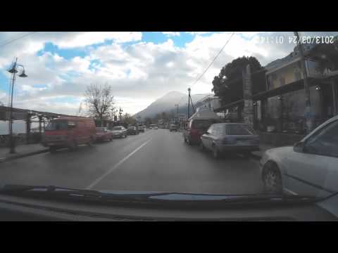 Driving along road in Kamena Vourla, Greece