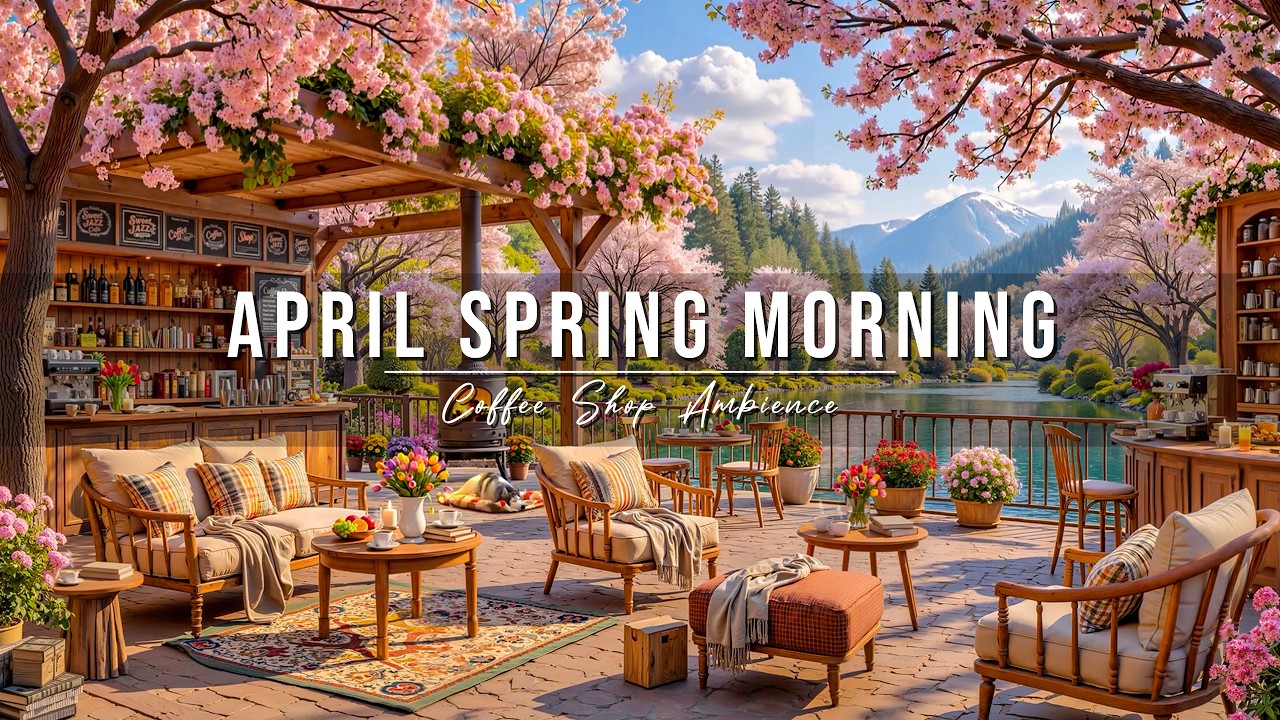 Relaxing April Spring Morning at Outdoor Coffee Shop Ambience 🌸 Smooth Jazz Music for Work & Study