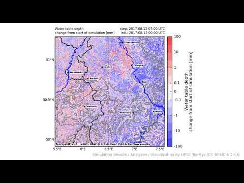 TerrSysMP monitoring run 2017-08-12 - water table depth change - NRW (24h)