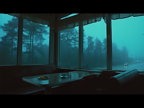 Relaxing Blue Hour Rain From A Small Town Diner🌧️Calm Rain Ambience For Reading, Sleeping, Etc.